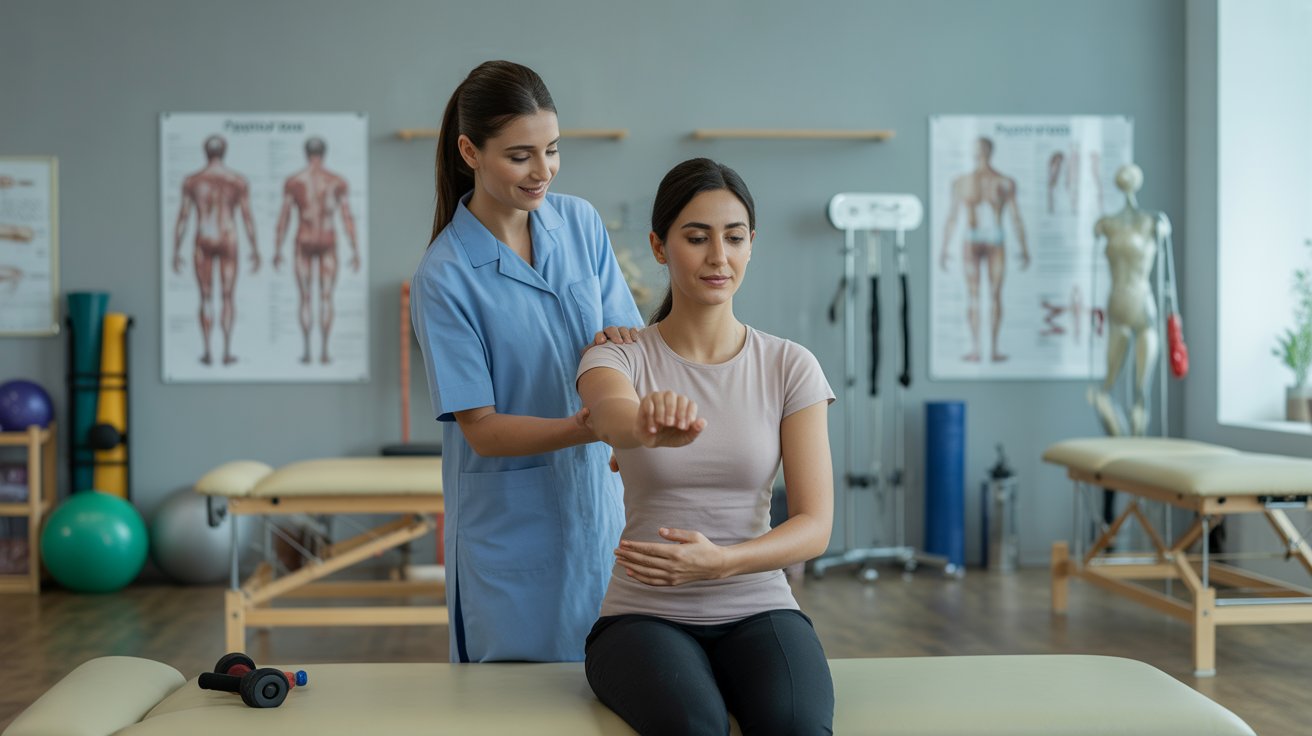 Female physiotherapist in Islamabad providing professional rehabilitation treatment to a female patient